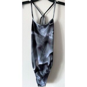 Nike Hydrastrong Swimsuit 38 Black Smoke Racerback One Piece Performance READ